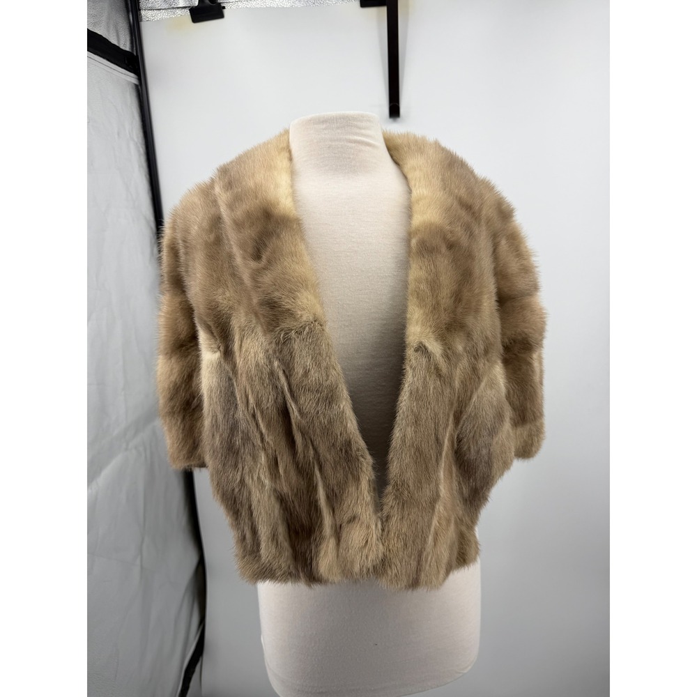 Ronley Vintage Fur Stole Wrap Women mink Brown Shawl Collar Evening Bolero